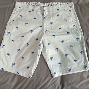 Men's Palm Tree Print Shorts - White and Blue